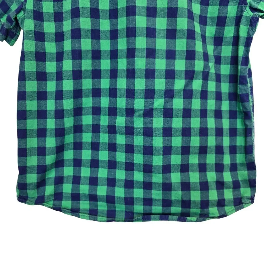 Old Navy Boys XS Classic Shirt Green Blue Plaid Short Sleeve Button Up Shirt